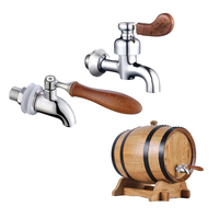 Wood Handle Wine Barrel Faucet Spigot Bar Wine Beverage Juice Drink Glass Barrel Tap Beer Dispenser Holder Drum Bibcock Set
