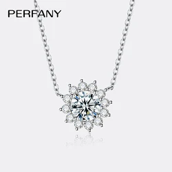 PERFANY 1-3CT Moissanite Necklace For Women S925 Pure Silver Sparkling Sunflower Pendant Party Fashion High-end Jewelry