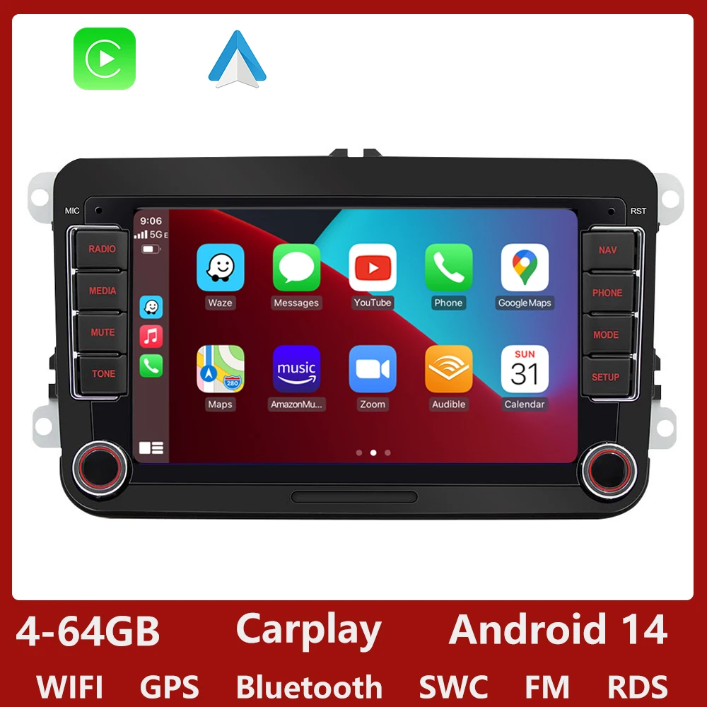 GEARELEC Android 13 Autoradio 2 DIN Carplay Scherm voor VW Volkswagen Golf 5 6 Passat Seat Skoda Touran Auto multimedia Spelen