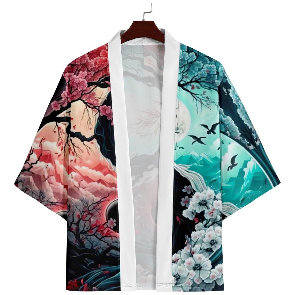 ดอกไม้จีนกิโมโนเสื้อสเวตเตอร์ถักผู้หญิงผู้ชายญี่ปุ่น Obi ชาย Yukata Haori พิมพ์เสื้อแบบดั้งเดิมญี่ปุ่นเสื้อผ้า