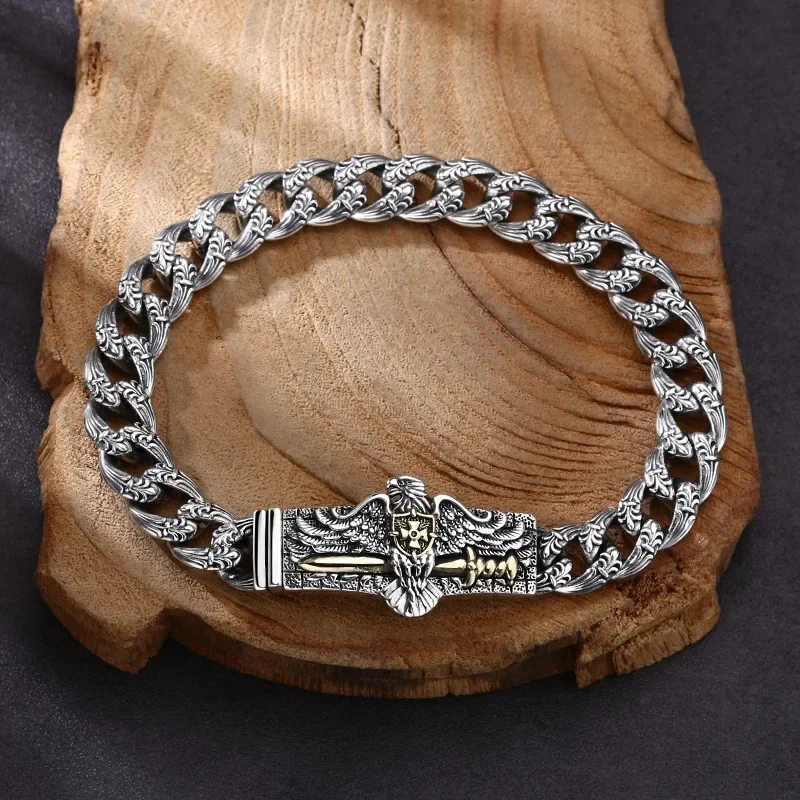 New Silver Color Personality Domineering Eagle Bracelet Men's Domineering Trend Retro Old Fashion Jewelry