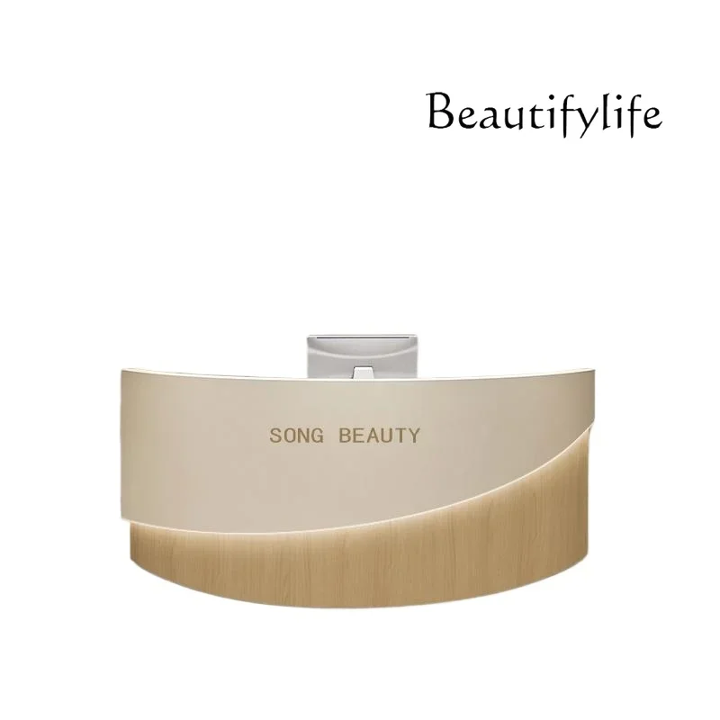 X Solid Wood Baking Paint Modern Simple Curved Semicircle Reception Custom Beauty Salon Checkout Page