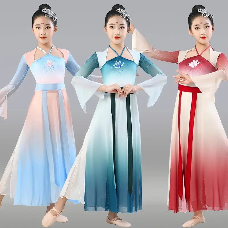 Children's classical dance performance costumes, practice costumes, Chinese ethnic girls' performance costumes    suit