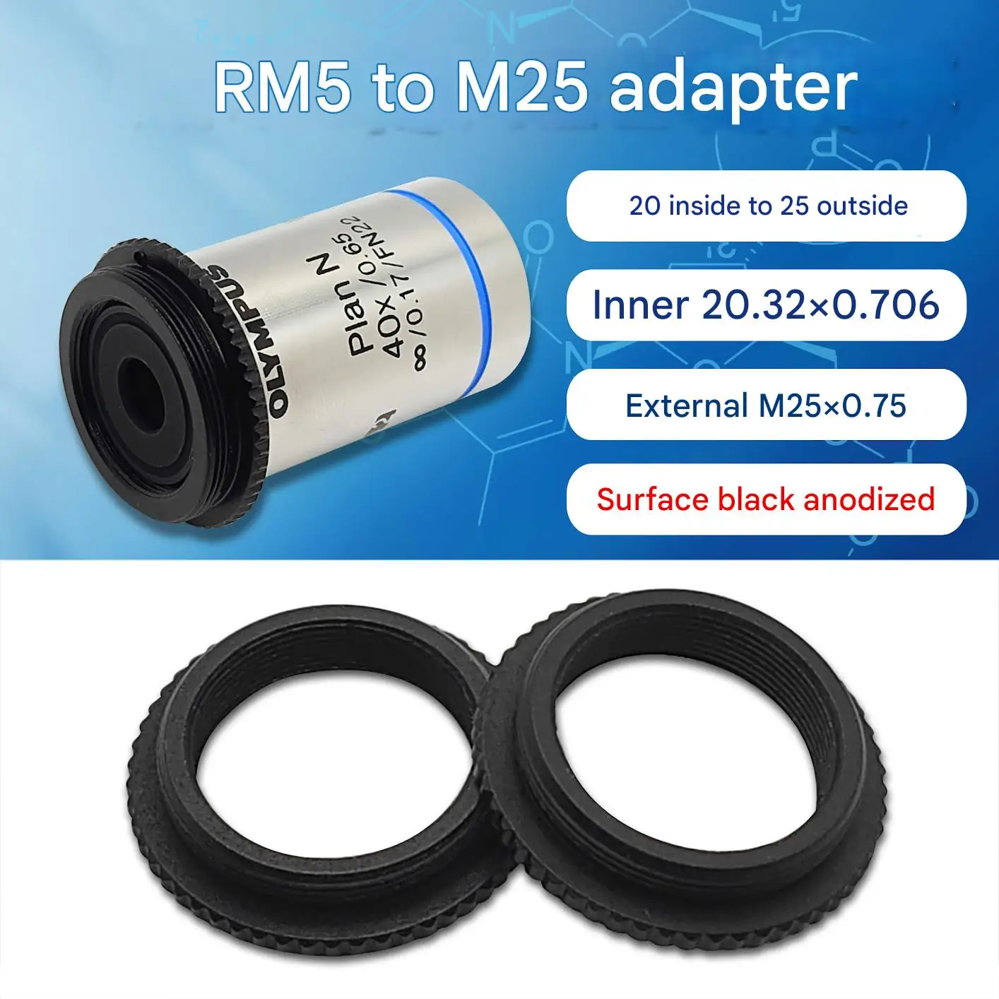 

RMS to M25 Objective Adapter - RMS-M25 Microscope Objective Mount Ring with RMS Interface