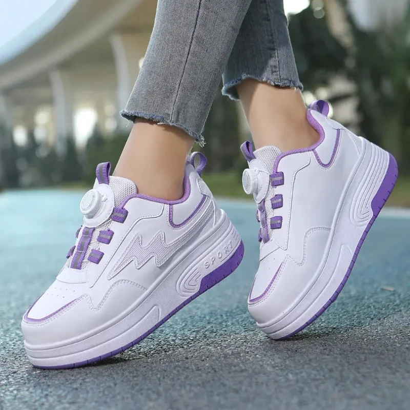 

Childrens Roller Skates Shoes Boys Girls Casual 2 Wheels with Brakes Outdoor Running Shoes Removable Dual-Purpose Fashion Skates