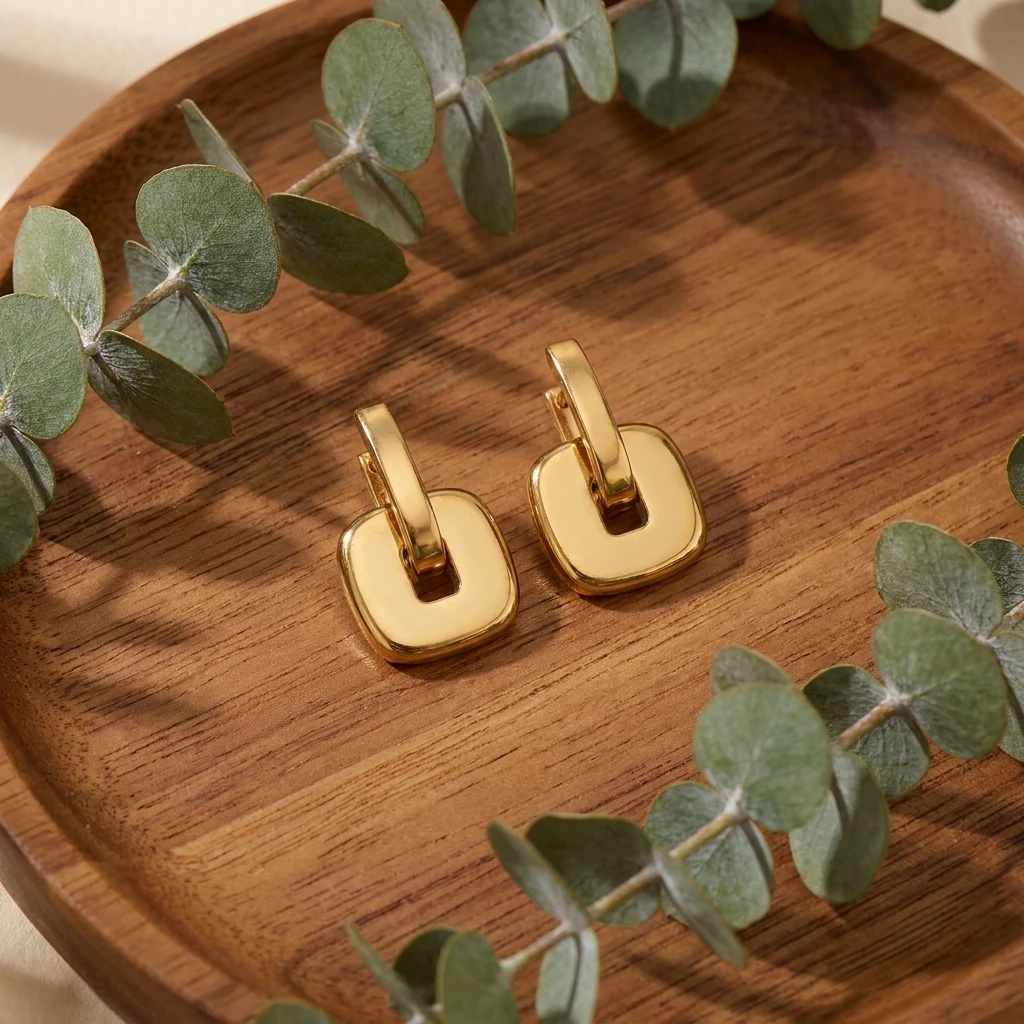 Klobige Vintage Schwarze Edelstahl-Ohrstecker für Frauen Unregelmäßige Geometrische Vergoldete Ohrringe Wasserfester Ohrschmuck – Detail 7