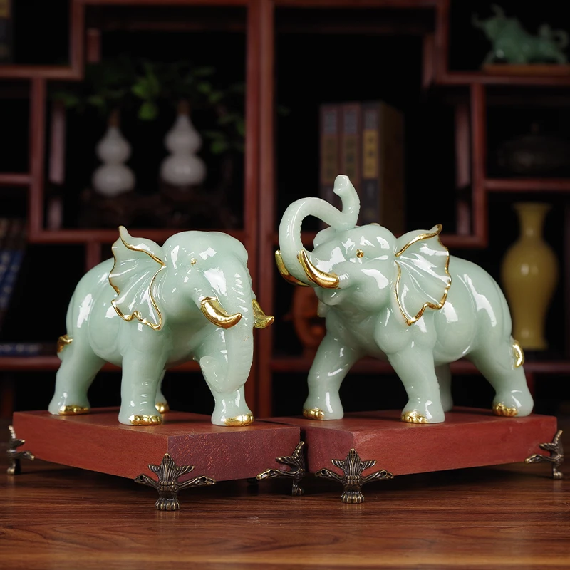 Jade Stone Elephant Decorations Creative Chinese style Home Room Decor Animal Statue Gifts Handmade Desktop Ornament