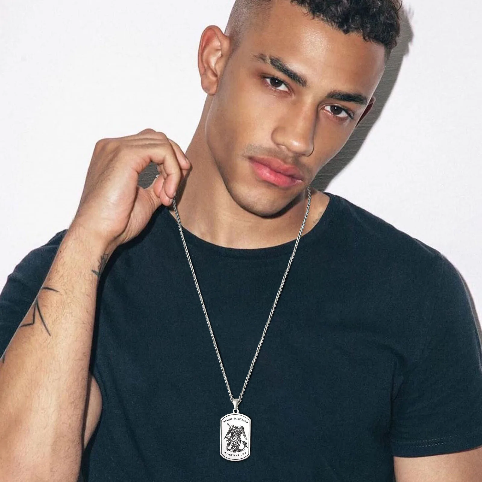 Vnox Michael St Christopher Necklaces for Men, Angle Saint Micheal Amulet Pendant, Faith Protection Jewelry