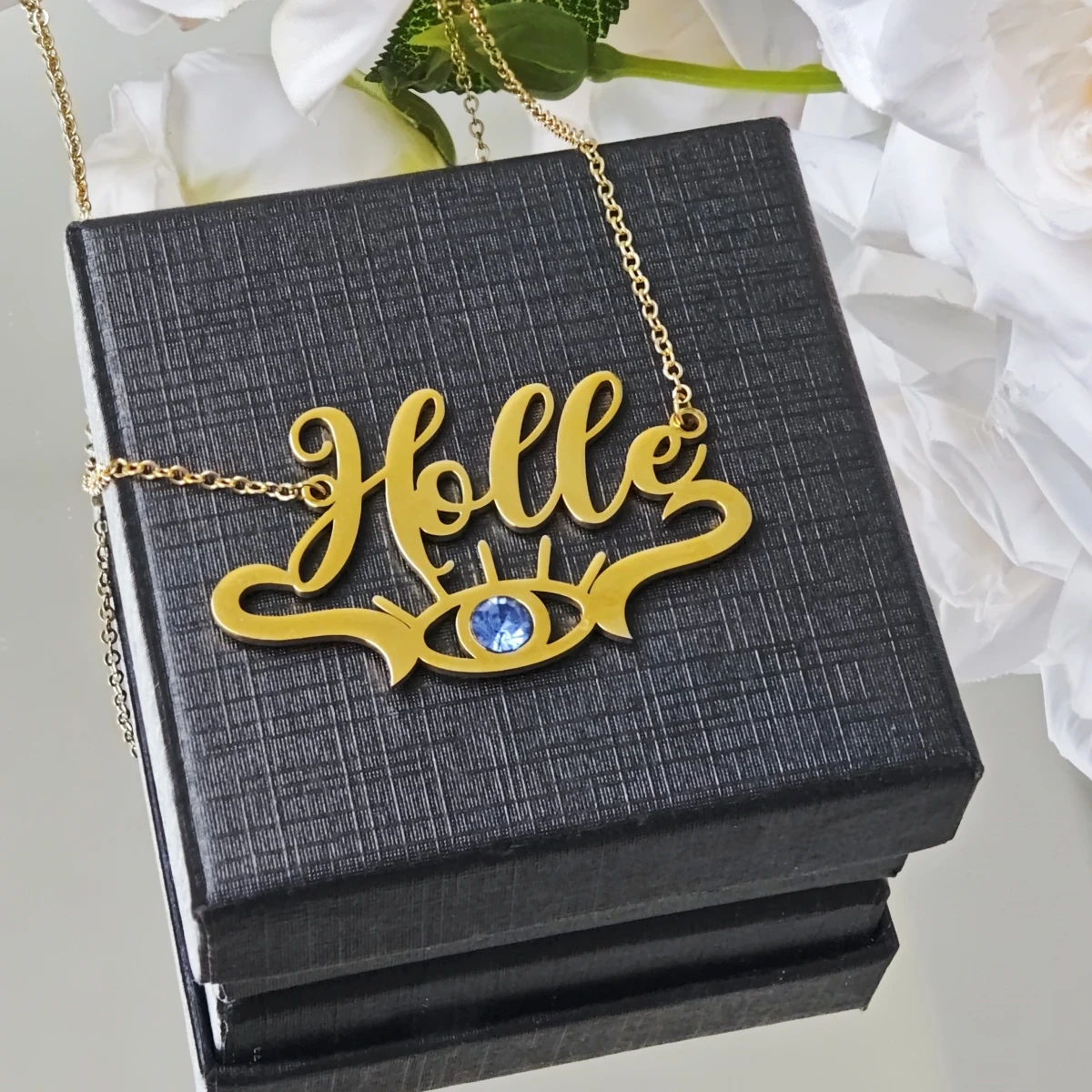 

Customized Stainless Steel Necklace Personalized Name Jewelry Devil's Eye Necklace Sparkling Diamond Necklace Banquet Party Gift