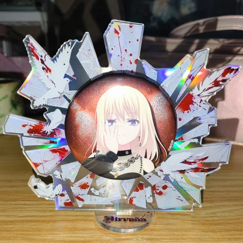 Anime Badge Holder Stand Blood Stained Broken Glass Acrylic Display for Itabag Game Merch Gothic Table Decor