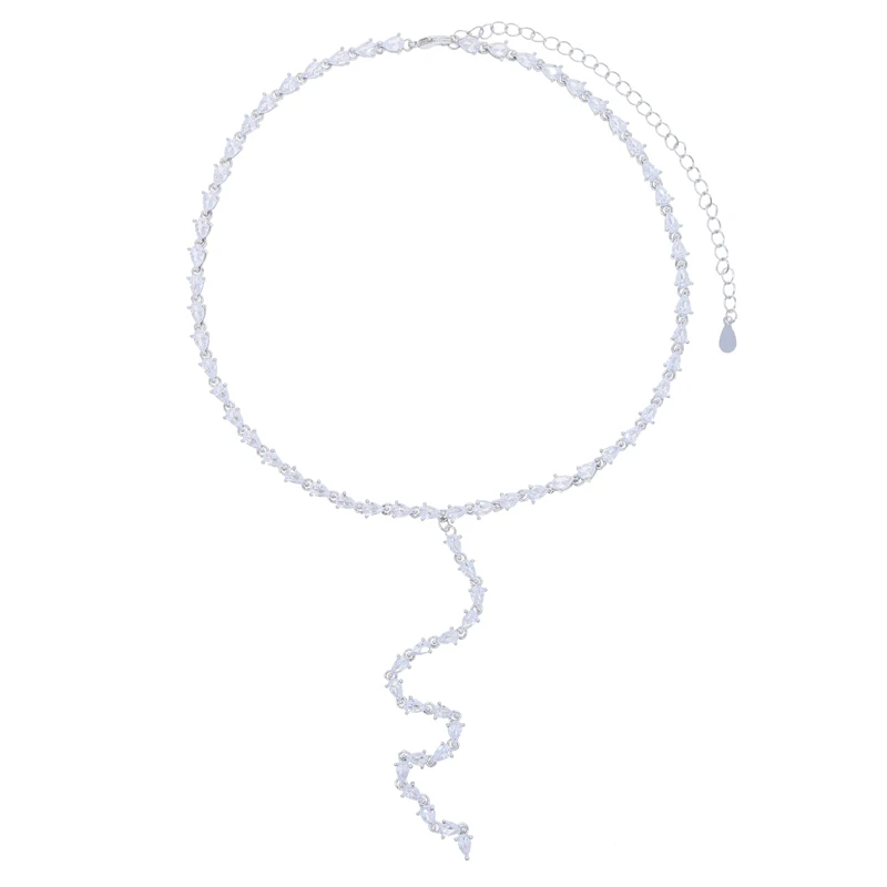 New Waterdrop Cz Long Statement Necklace With Crystal Lariat Choker Sparking Tennis Chain Necklaces For Women Wedding Jewelry