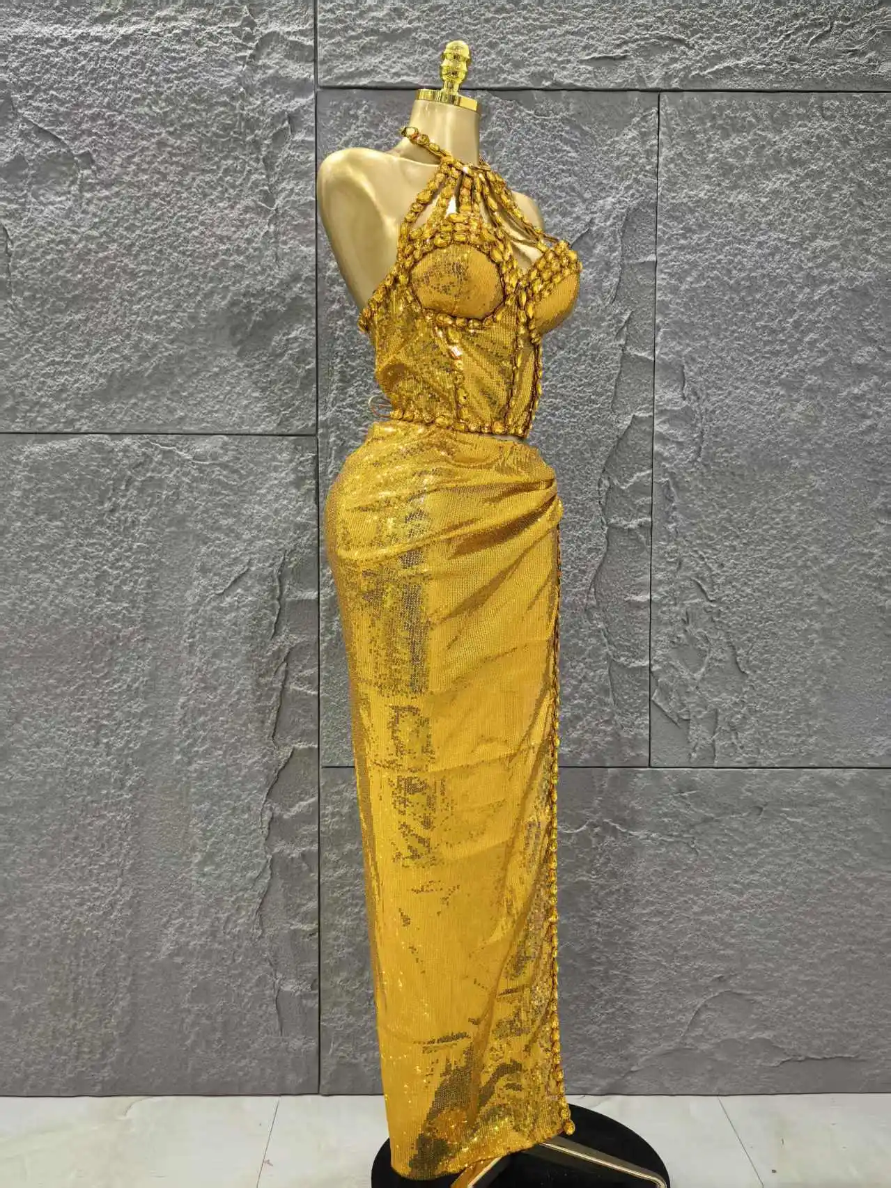 فاخر لامعة الماس الترتر الأحمر فستان طويل 2 قطعة مجموعة المرأة الجديدة مساء احتفال عيد ميلاد حفلة ملهى ليلي المرحلة