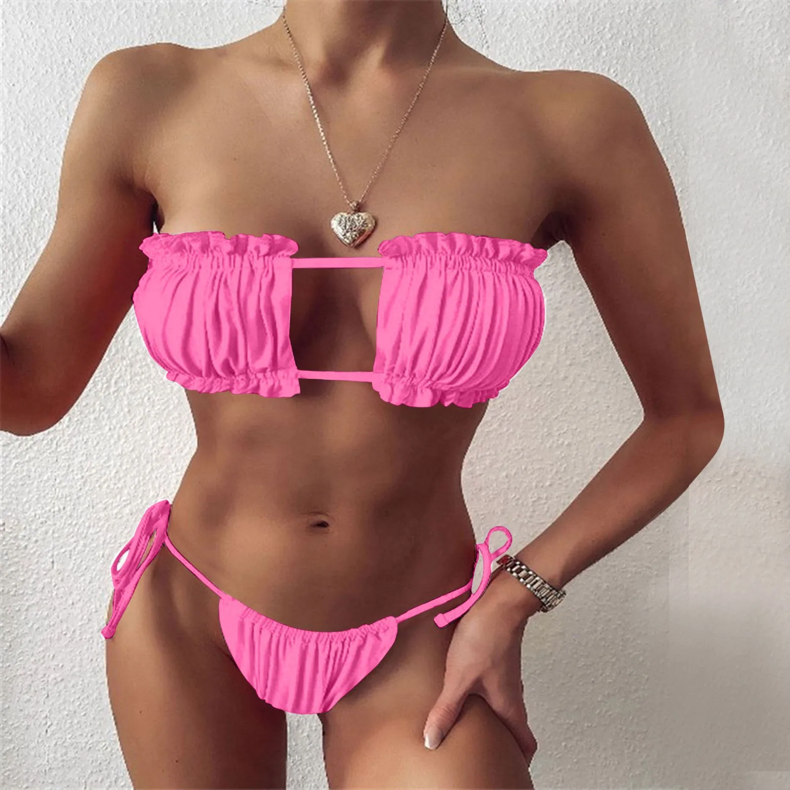 

Wrap Bikini for Women Women's Sexy Pleated Hollowed Out Bikini Bikini Tie Up Swimsuit Dot Bikini for Women