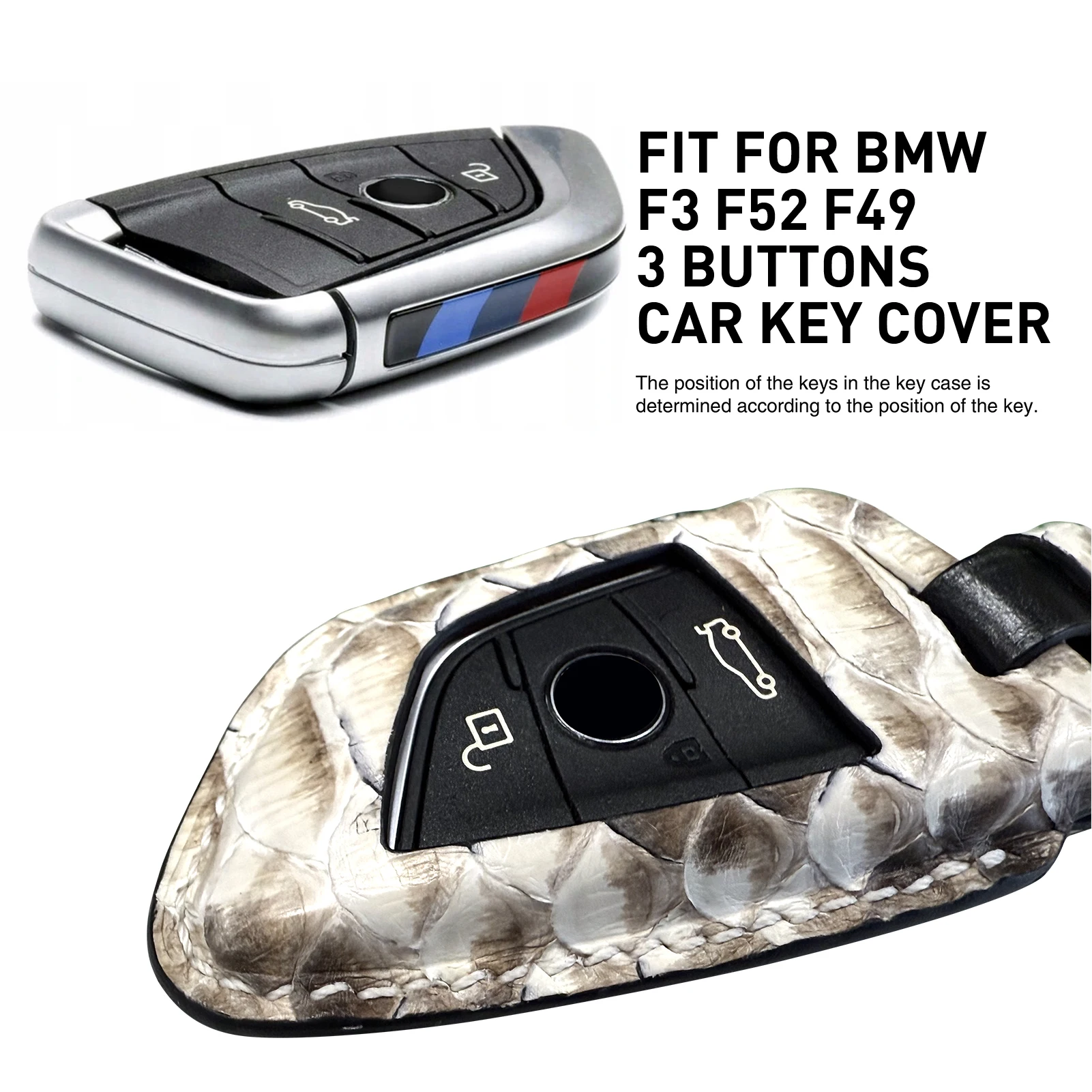 LS AUTO Real Python Leather Car Key Cover for BMW Real Python Skin Car Fob Cover Compatible with Bmw Key Fob Cover with Keychain