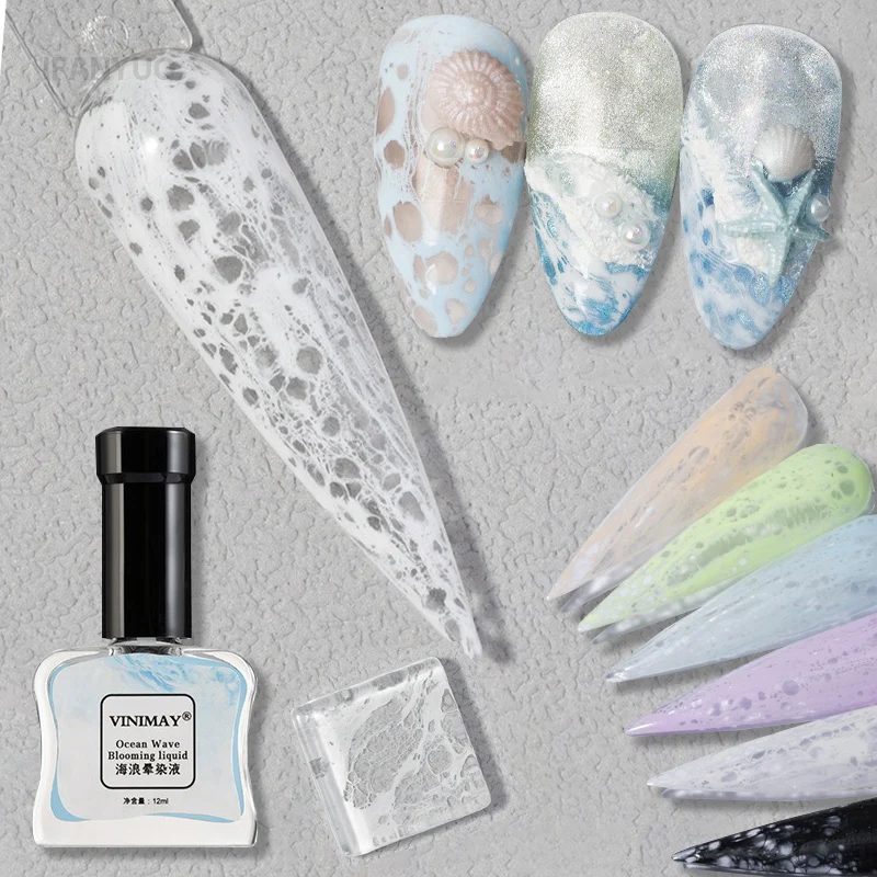 Пузырьковая океанская волна, клей для дизайна ногтей, белый, черный, кружево, полый градиент цвета, рисунок ногтей, гель, УФ-светодиод, замачиваемый лак