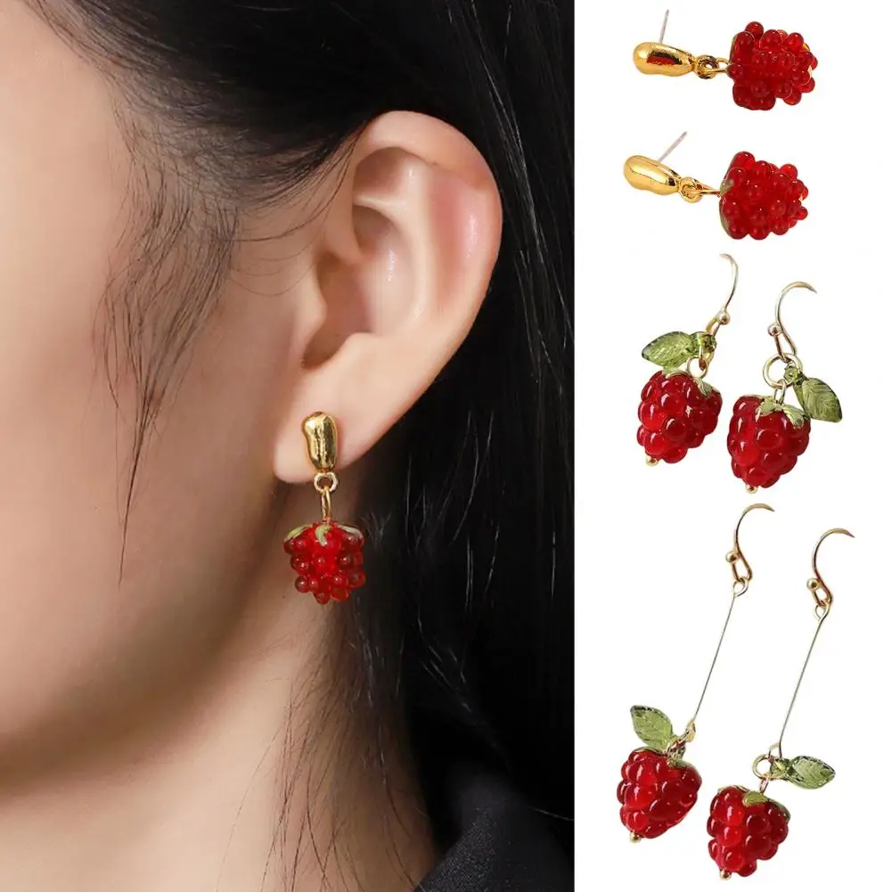 1 Pair Women Earrings Raspberry Ear Jewelry Artificial Crystal Tassel Hanging Earrings Fruit Hook Earrings Party Dating Jewelry