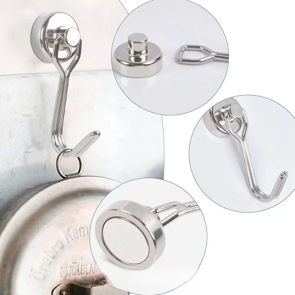 Heavy-Duty Magnetic Hooks - Multi-Purpose Round Hanger for Door/Fridge, No Drill Storage Solution for Bathroom & Kitchen