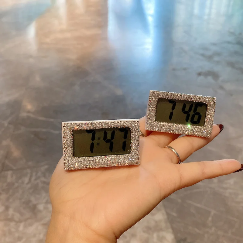 Bling Mini Alarm Clock Bedroom Gadgets and Accessories Kawaii Desk Decor Diamond Encrusted Desk Watch Desk LED Digital Clock