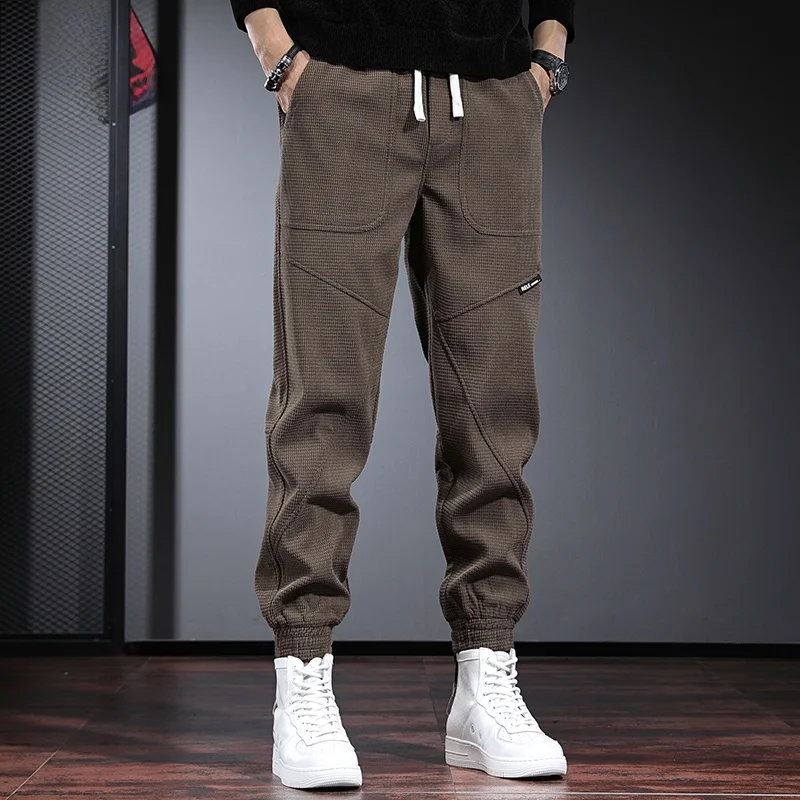Trendy Men's Fce Lined Loose Fit Casual Sports Pants Autumn Winter Low Waist Long Trousers Youth ular Sle Cuffed Ankles