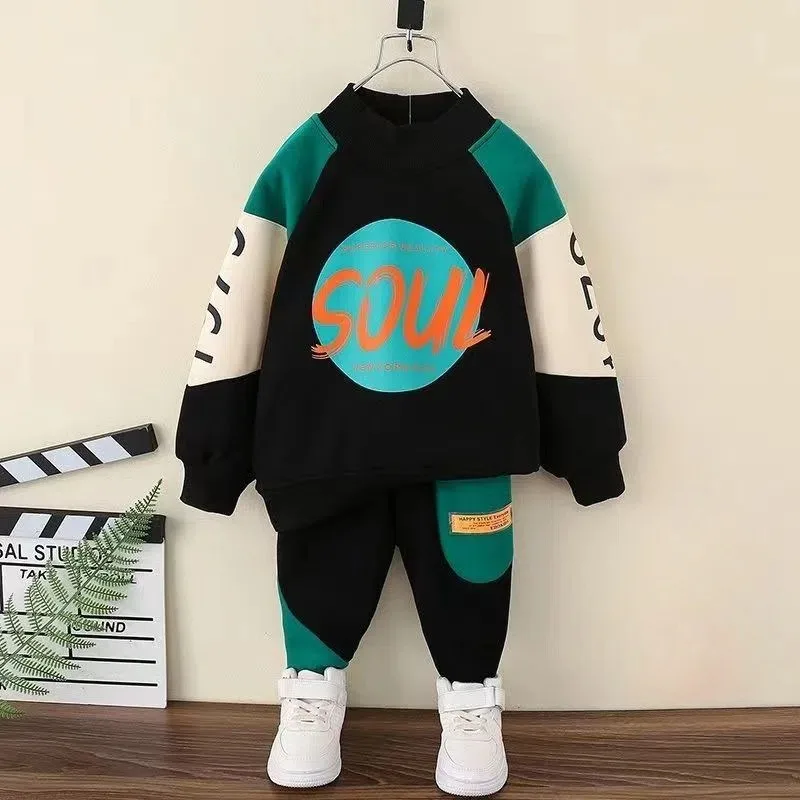 Boys Clothes Fleece Warm Hoodies Trousers Sets 7 8 9 10 Year