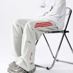 Korean Fashion Spring Autumn Preppy Pants Now Side Striped Casual Sweatpants Letter Printing Elastic Waist Wide Leg Trousers