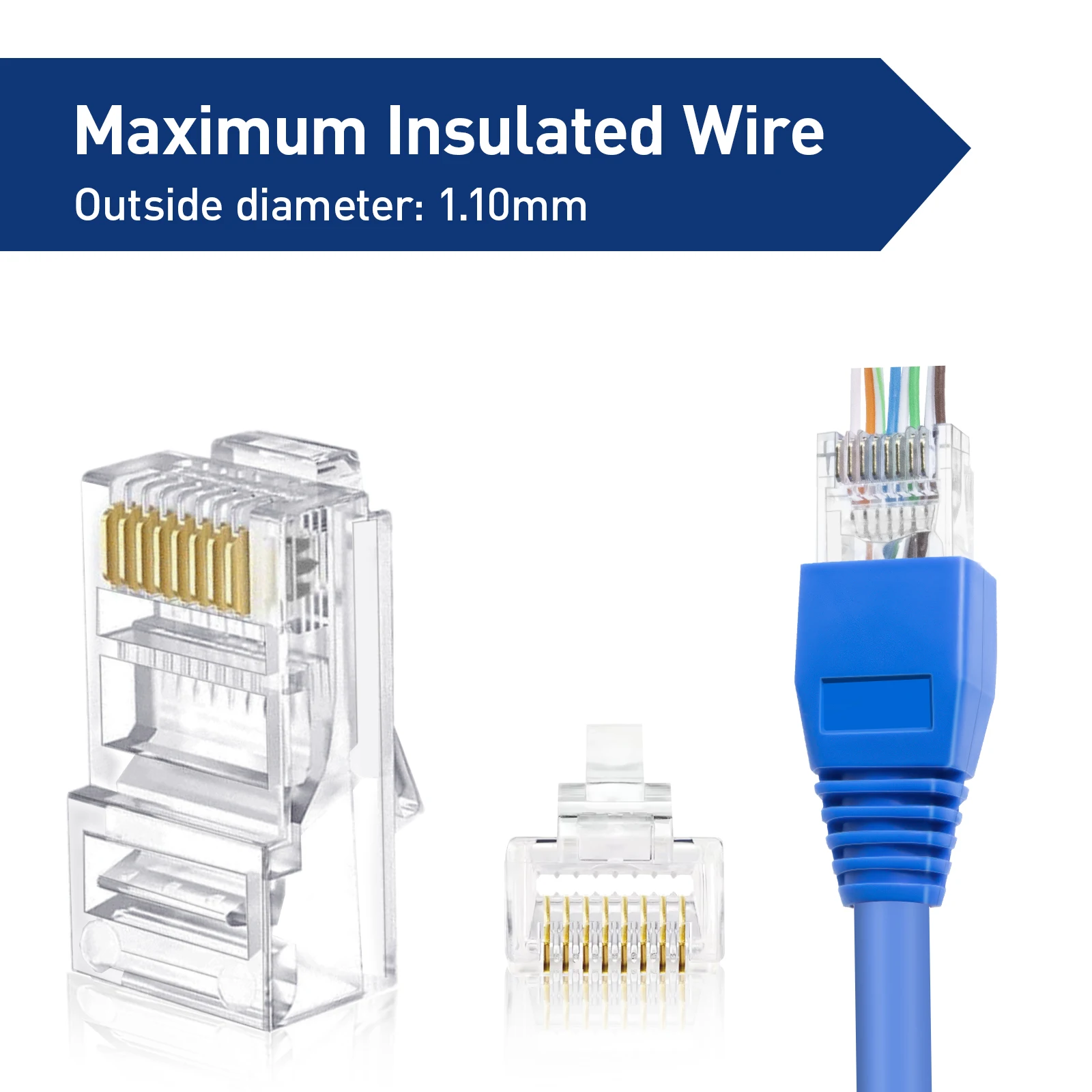 ZoeRax 50PCS RJ45 Cat6 CAT5E Ungeschirmter Pass-Through-Stecker und Zugentlastungs-Stiefel-Kit Vergoldeter 8P8C RJ45-Modularstecker – Detail 1