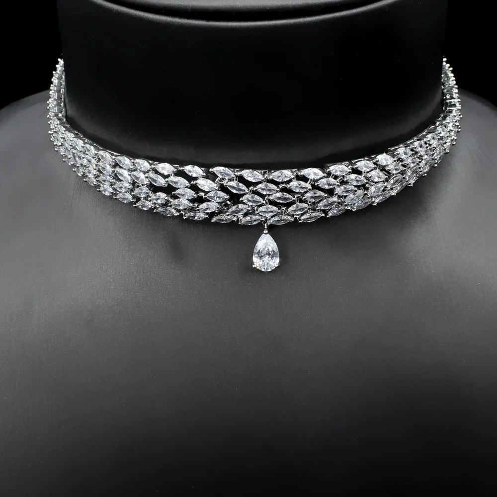 ヨーロッパスタイルのファッション高級ジルコンチョーカーネックレス女性のためのステートメント-collares-首チョーカー女性パーティーアクセサリー