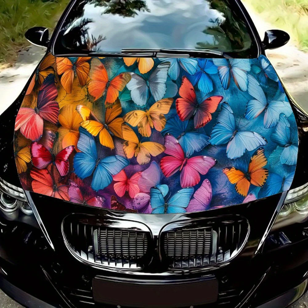 

Dreamy Butterfly PVC Car Vinyl Wraps, Self-Adhesive Waterproof Car Hood Decal Sticker, Car Decoration Protection Stickers for Tr