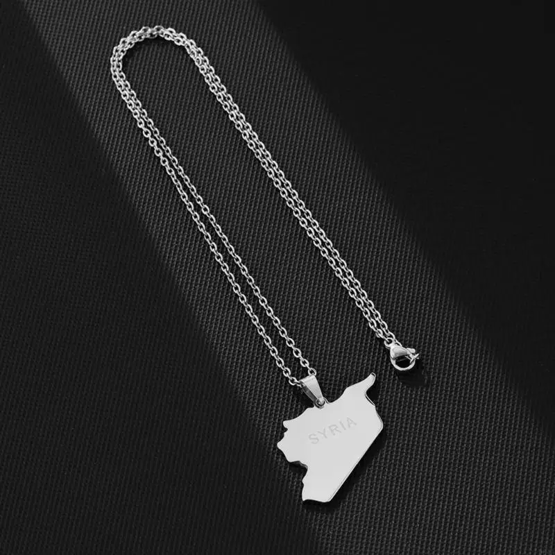 Syria Map Necklace Gold Silver Syrian Pendant Choker Charm Clavicle Chain for Women Teens Peace Lover Jewelry Gift 964A