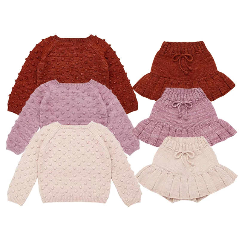 New Fashion Children Girls Sweater Kids Baby Girls Knitted Pullover Tops Baby Skirt Autumn Baby Outerwear