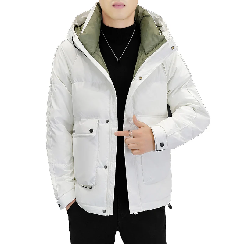 Hoge Kwaliteit Heren Herfst Winterjas Casual Outdoor Multi-Pocket Capuchon Donsjack Veelzijdige Effen Kleur Warme Heren Kleding