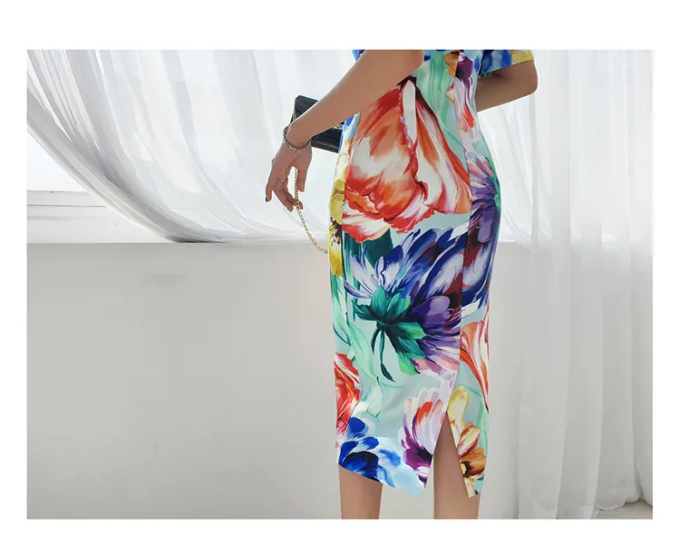 ZANZEA 여성용 플로럴 프린트 섹시 드레스 2023 여름 컬렉션 캐주얼 맥시 드레스 (기타 소재)