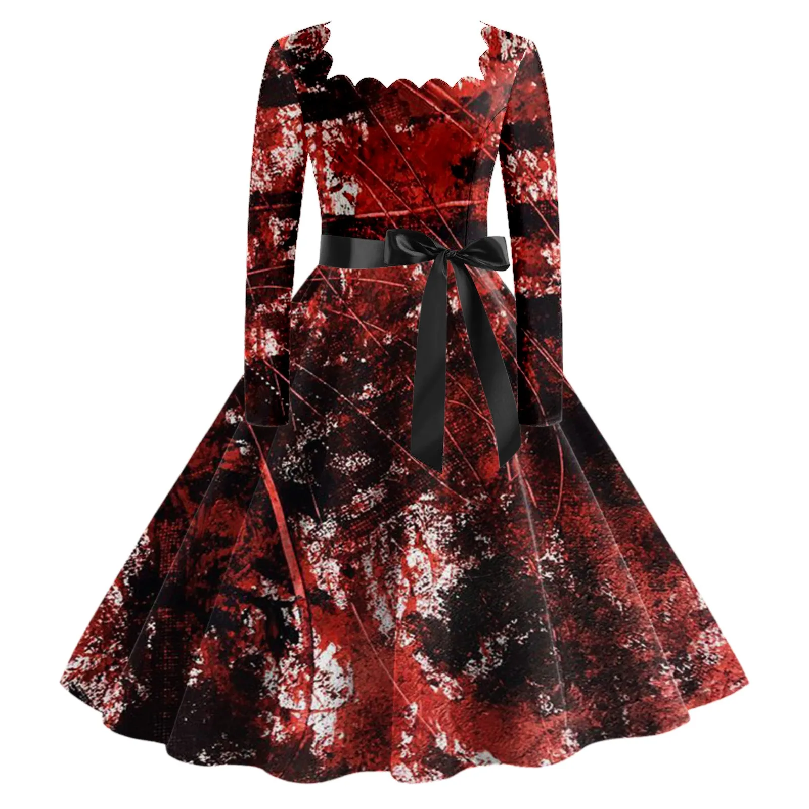 Bloody Halloween Dress For Women Plus Size Long Sleeve Wrap Dress A Line Midi Dress For Women Vintage Halloween Dresses Vestidos