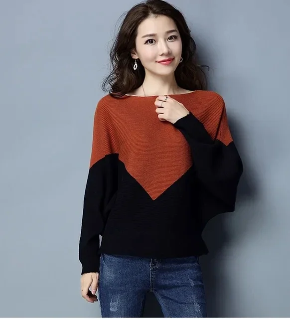 Women Sweater Loose Pullover Knitted Cotton Batwing Sleeve Knit Top Autumn Sweaters Pull Casual Ladies Bat Sleeve Jumper Tops