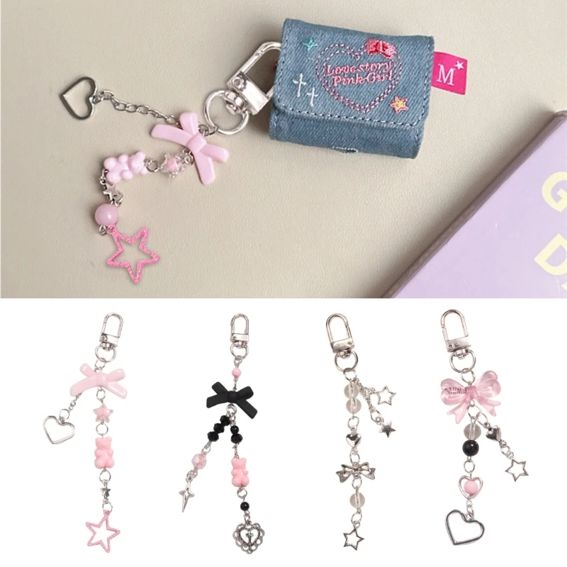 Fashionable Bear Keychain Handmade Butterfly Knot Keyring Heart Bowknot Keyring Pendant Versatile Star Phone Accessory