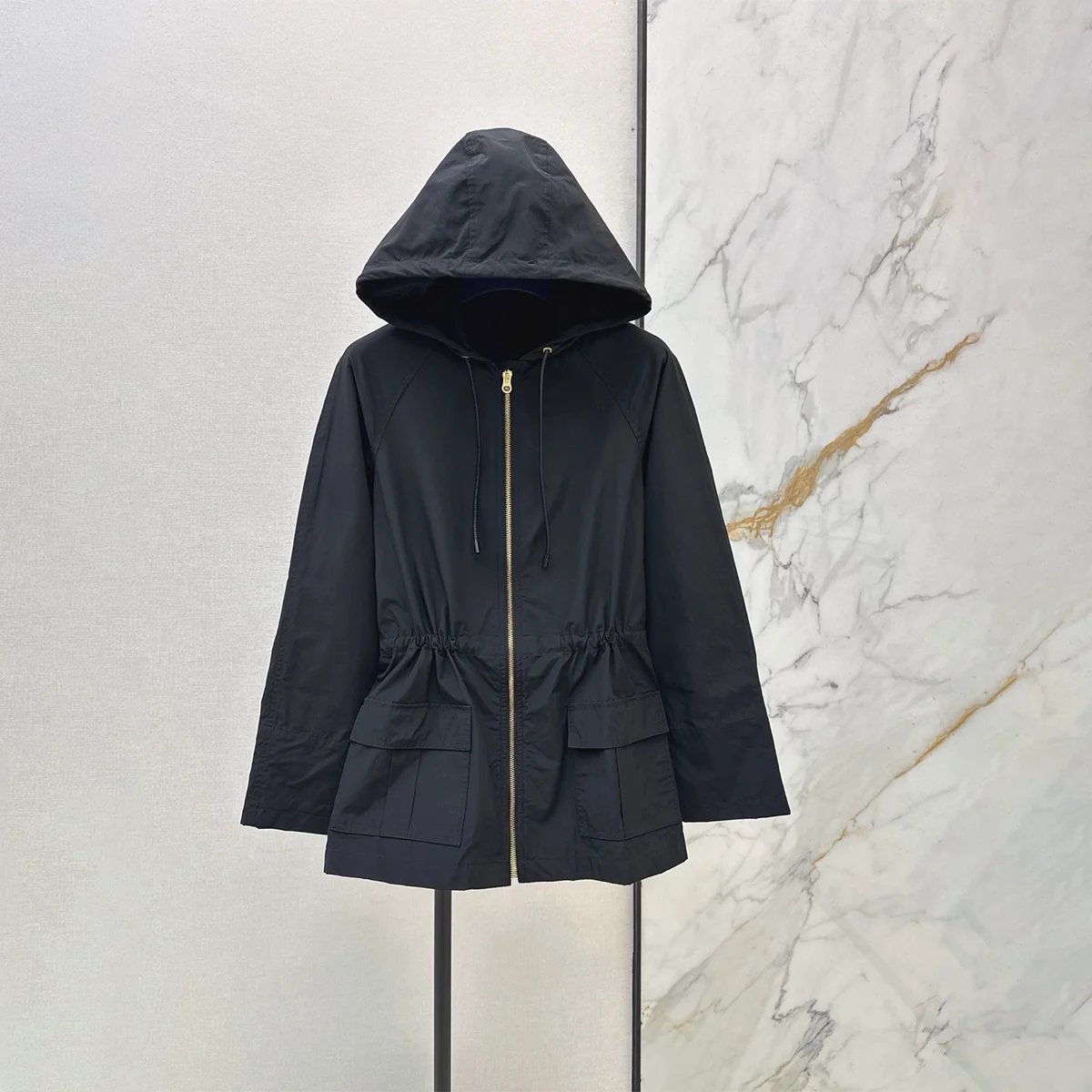 2026 high-quality women's hooded drawstring waist cinching workwear windbreaker--hb803