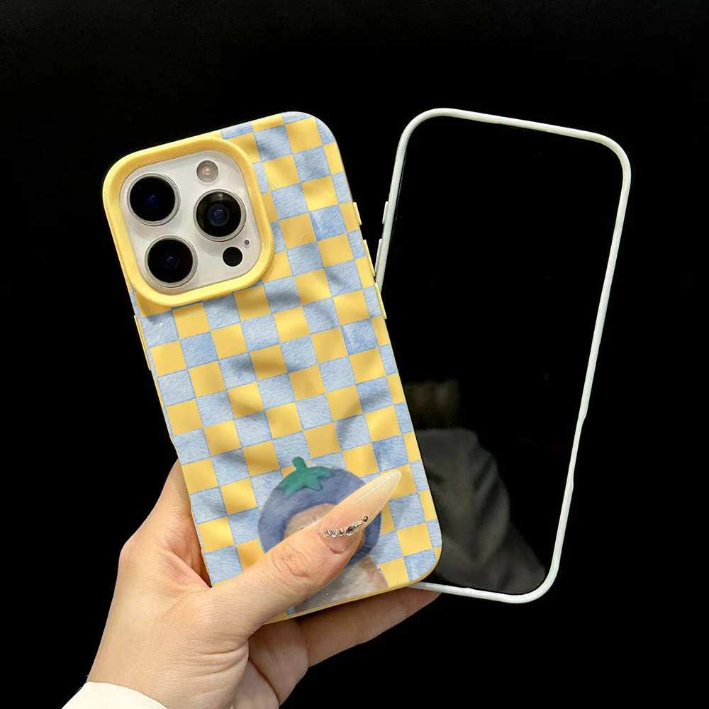 Modisches kariertes Handyhülle mit süßem Katzenmuster für iPhone 17 16 15 14 13 12 11 Pro Max 14 Plus 17Air, weiche Silikonhülle mit Falten-Wellen-Design – Detail 6