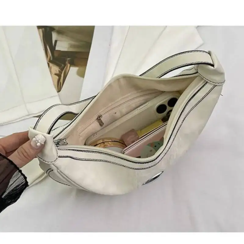 Bloom Hot Girls Pink Underarm Bag Purse Women Retro Sweet Cool Embroidered Y2k Hobos Bags Ladies Vintage Half Moon Handbag