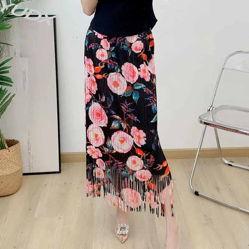 

YUDX Miyake Pleated 2023 New Summer Large Size Pleat Skirt Open High Waist Skinny Package Hip Printed Women's Half Skirt