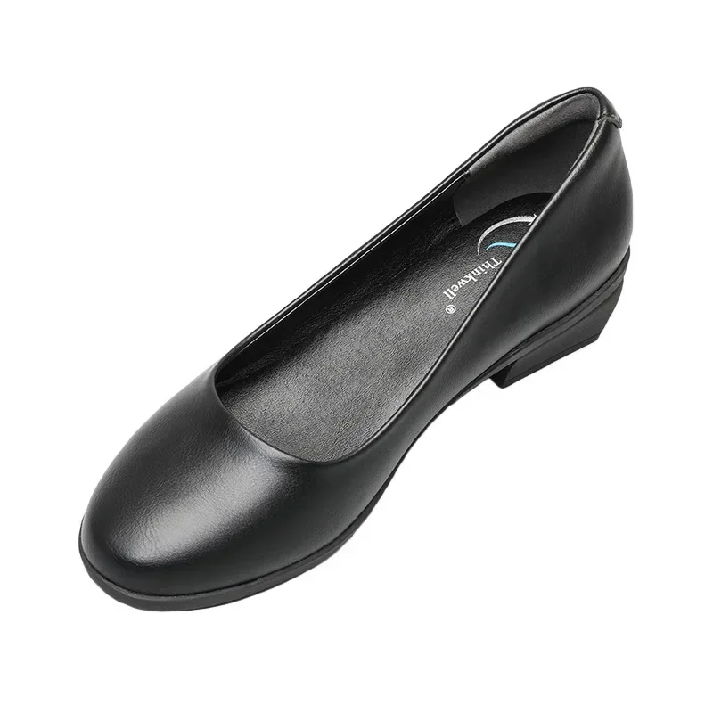 

Women's Shoes High Quality Soft Leather Loafers Classic Black Thick Heel Single Shoes Women Soft Soled Work Shoe Mocasines Mujer