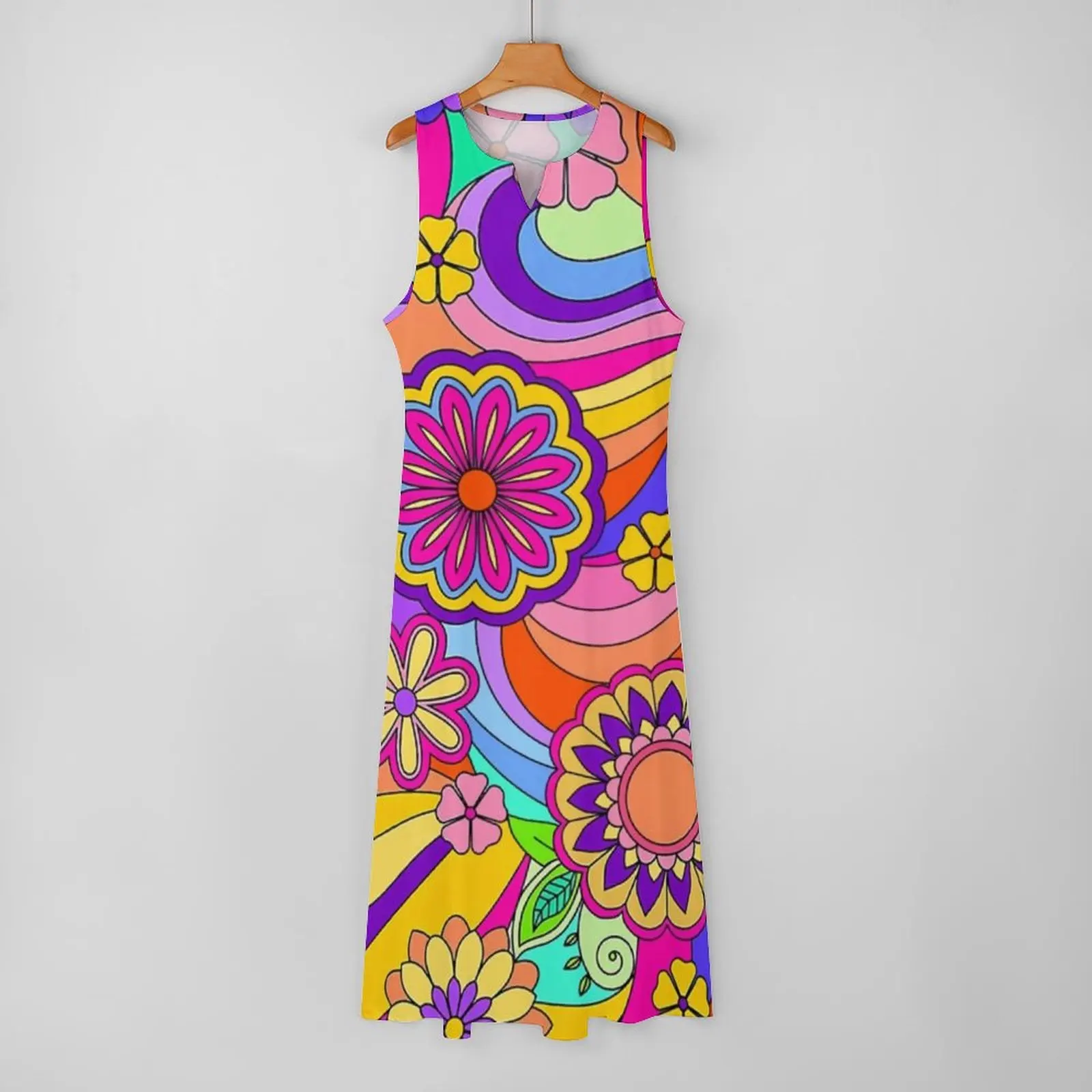 Flower Power Inspired Dress Groovy Hippy Retro Party Maxi Dress Street Fashion Casual Long Dresses V Neck Print Big Size Vestido