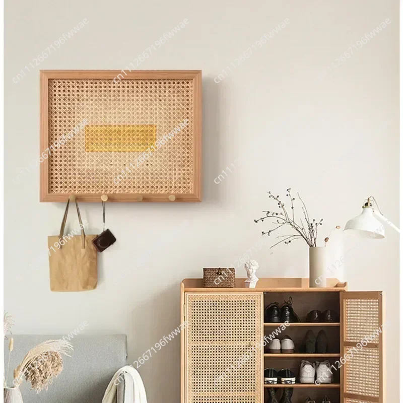 Nordic Rattan Weaving Electricity Meter Box Flip Design Wall Stickers Homestay Clothes Hook Electric Switch Occlusion Home Decor