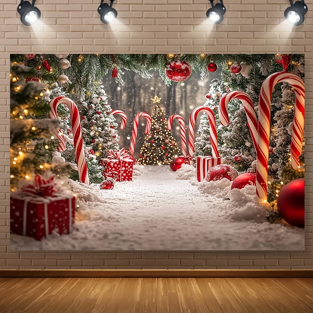 1 Stück Winter Wonderland Weihnachtsbaum Candy Bar Partyhintergrund, perfekt für saisonale Dekoration und Familienfotos