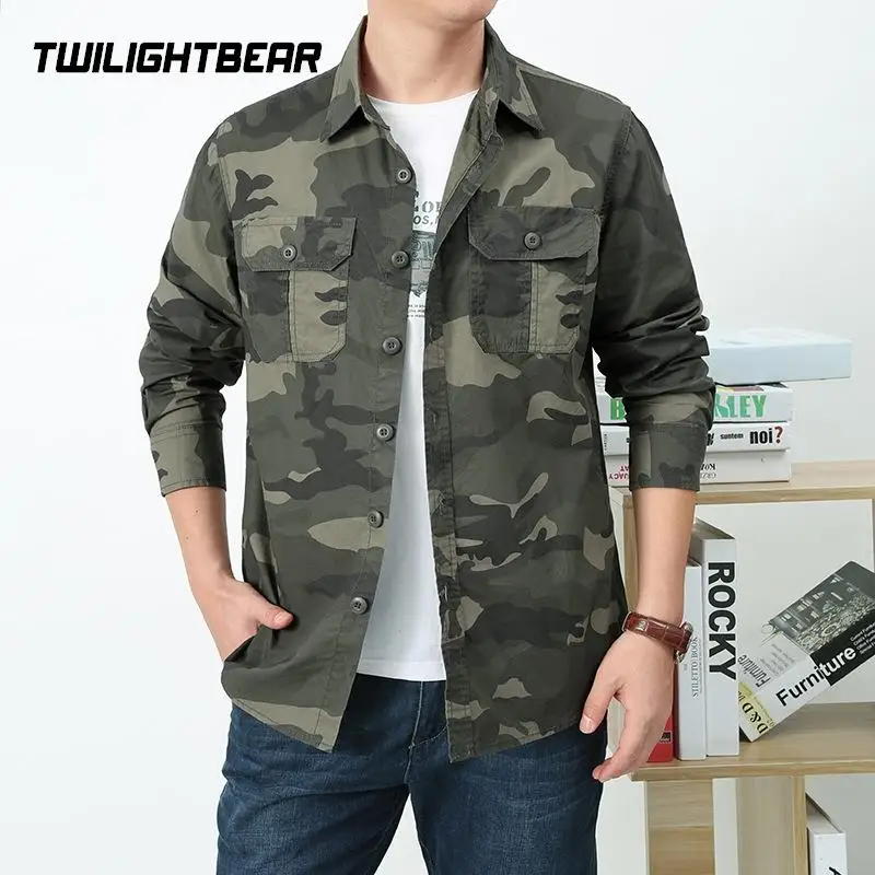 High Quality Camouflage Men's Shirts 5XL Pure Cotton Overshirt Male Blouse Oversiezed Casual Shirt Men Clothing A2F9503