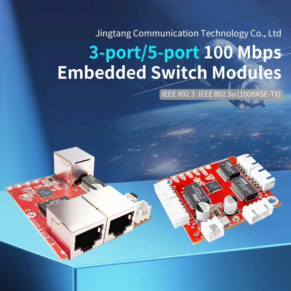 Mini 100Mbps 3/5-Ports Embedded PCBA Switch with DC 9-57V Wide Input Voltage for Industrial Automation