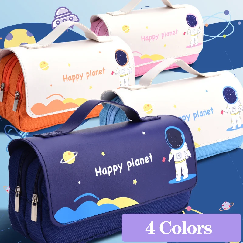 Imagem -02 - Kawaii 3d Lápis Couro Estojo Impermeável Bolsa de Grande Capacidade Bolsa Astronauta Meninas Escola e Escritório Papelaria Suprimentos