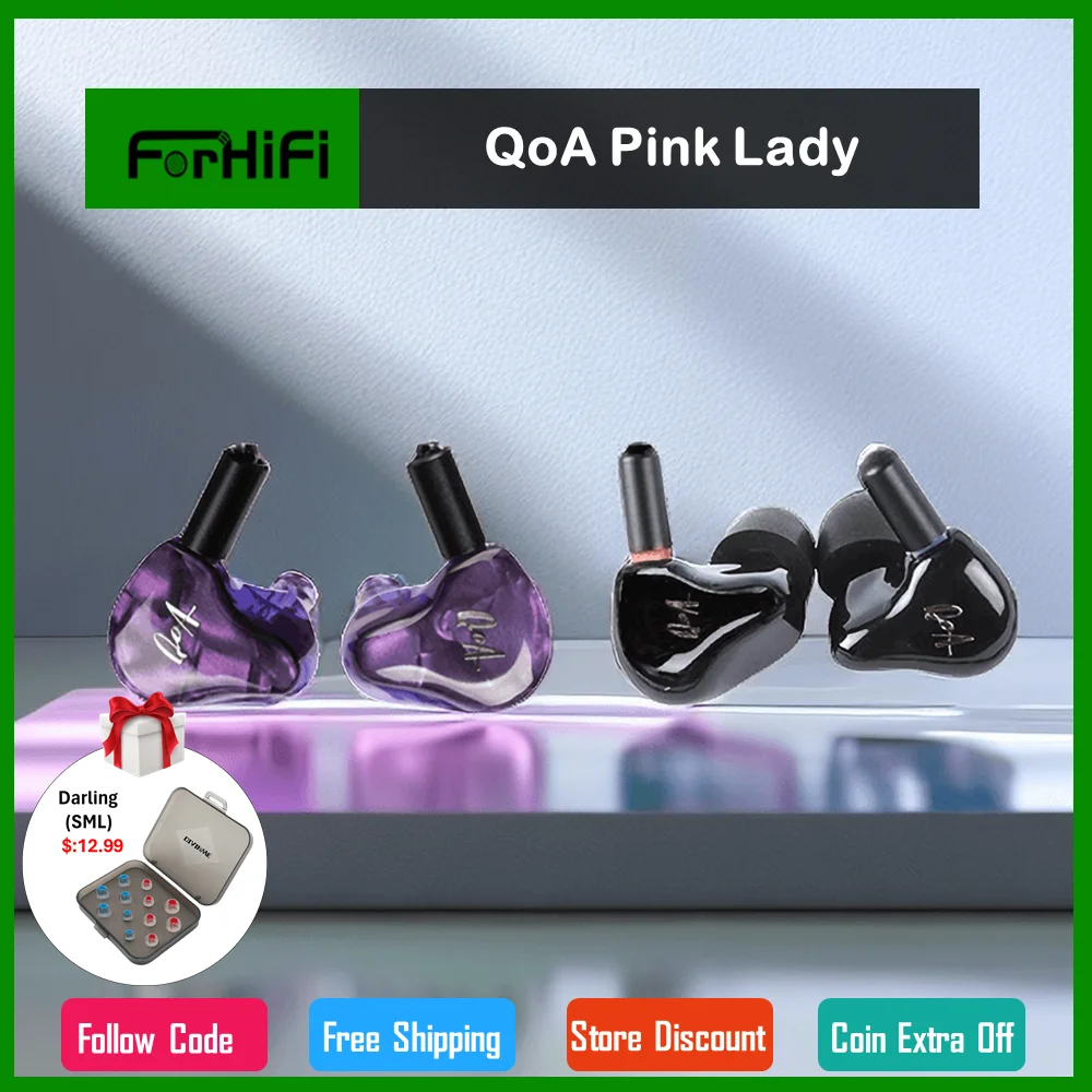 QoA Pink Lady Earphone 2BA+1DD Hybrid DriverIn Monitor In Ear HiFi DJ Music Earbuds Headphone With 2Pin Detachable Cable Headset