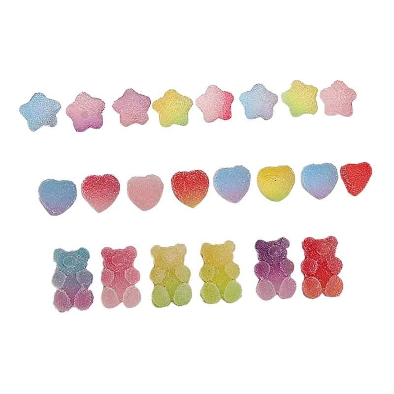 Y1UF 70pcs Gummy Bear Beads 3D Heart Bear Decorations Resin Accessories for Women Girls