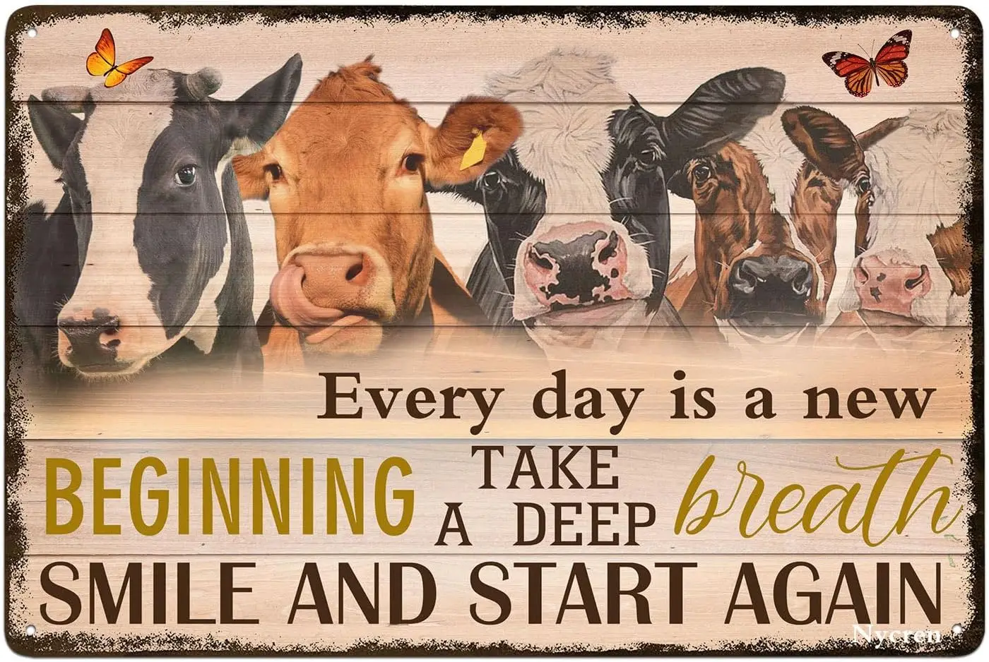 Cow Tin Sign Every Day Is A New Beginning Take Deep Breath Rustic Decor Vintage Home Bedroom Farmhouse Ranch Bar Farm