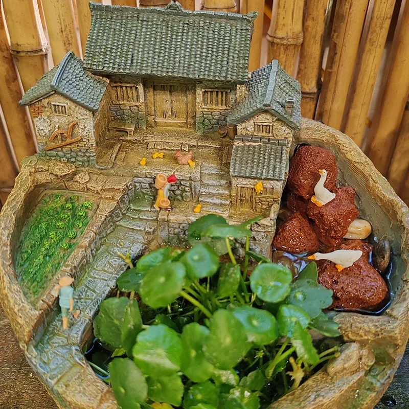 Micro landscape flowing water ancient method fish tank water circulation landscaping filter fish farming ecological tank